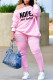 Pink Fashion Casual Letter Print Basic Oblique Collar Long Sleeve Two Pieces