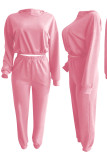 Pink Casual Solid Patchwork Hooded Collar Long Sleeve Two Pieces