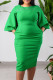 Green Casual Solid Embroidered Patchwork O Neck Pencil Skirt Dresses