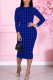 Dark Blue Casual Print Patchwork O Neck A Line Dresses