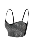 Silver Fashion Sexy Patchwork Hot Drilling Backless Spaghetti Strap Tops
