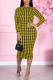Yellow Casual Print Patchwork O Neck A Line Dresses