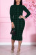 Ink Green Casual Print Patchwork O Neck A Line Dresses