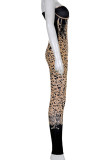 Brown Sexy Print Patchwork Strapless Regular Jumpsuits