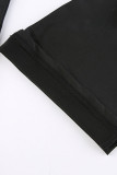 Black Sexy Solid Patchwork See-through Regular High Waist Pencil Patchwork Bottoms