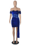 Red Sexy Patchwork Solid See-through Backless Off the Shoulder Short Sleeve Dress