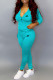 Lake Blue Fashion Sportswear Print Patchwork Hooded Collar Long Sleeve Two Pieces