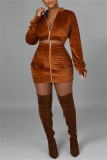 Black Fashion Sexy Solid Patchwork Zipper Collar Long Sleeve Two Pieces