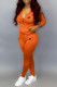 Orange Fashion Sportswear Print Patchwork Hooded Collar Long Sleeve Two Pieces