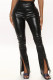 Black Fashion Casual Solid Slit Skinny High Waist Trousers