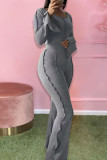 Grey Fashion Casual Solid Split Joint O Neck Long Sleeve Two Pieces