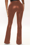 Brown Fashion Casual Solid Slit Skinny High Waist Trousers