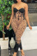 Brown Sexy Print Patchwork Strapless Regular Jumpsuits