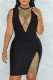 Black Sexy Solid Patchwork See-through O Neck One Step Skirt Dresses