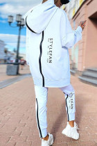 White Casual Street Print Split Joint Zipper Hooded Collar Long Sleeve Two Pieces
