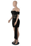 Red Sexy Patchwork Solid See-through Backless Off the Shoulder Short Sleeve Dress