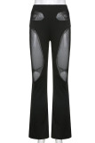 Black Sexy Solid Patchwork See-through Regular High Waist Pencil Patchwork Bottoms