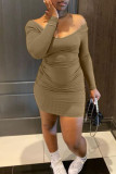Pink Purple Fashion Sexy Solid Basic V Neck Long Sleeve Dresses