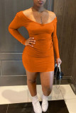 Pink Purple Fashion Sexy Solid Basic V Neck Long Sleeve Dresses
