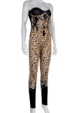 Brown Sexy Print Patchwork Strapless Regular Jumpsuits