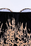Brown Sexy Print Patchwork Strapless Regular Jumpsuits
