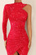 Red Fashion Sexy Patchwork Fold Half A Turtleneck Long Sleeve Dresses