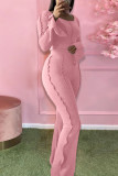 Pink Fashion Casual Solid Patchwork O Neck Long Sleeve Two Pieces