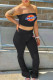 Black Fashion Sportswear Print Patchwork Strapless Sleeveless Two Pieces