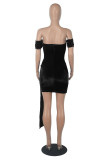 Red Sexy Patchwork Solid See-through Backless Off the Shoulder Short Sleeve Dress