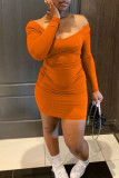 Pink Purple Fashion Sexy Solid Basic V Neck Long Sleeve Dresses