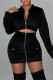 Black Fashion Sexy Solid Patchwork Zipper Collar Long Sleeve Two Pieces