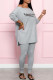 Grey Fashion Casual Print Letter O Neck Long Sleeve Two Pieces