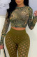 Green Sexy Print Patchwork O Neck Tops