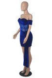 Red Sexy Patchwork Solid See-through Backless Off the Shoulder Short Sleeve Dress