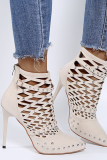 Cream White Casual Street Rivets Hollowed Out Pointed Out Door Shoes