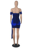 Red Sexy Patchwork Solid See-through Backless Off the Shoulder Short Sleeve Dress