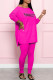 Rose Red Fashion Casual Print Letter O Neck Long Sleeve Two Pieces