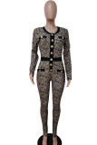 Multicolor Fashion Casual Print Patchwork V Neck Skinny Jumpsuits
