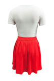Red Casual Print Make Old Fold O Neck Short Sleeve Two Pieces