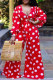 Red Fashion Casual Dot Print Basic V Neck Regular Jumpsuits