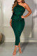 Green Sexy Solid Patchwork Oblique Collar One Step Skirt Dresses