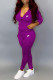 Purple Fashion Sportswear Print Patchwork Hooded Collar Long Sleeve Two Pieces