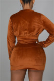 Black Fashion Sexy Solid Patchwork Zipper Collar Long Sleeve Two Pieces
