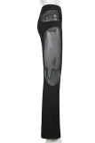 Black Sexy Solid Patchwork See-through Regular High Waist Pencil Patchwork Bottoms