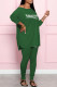 Green Fashion Casual Print Letter O Neck Long Sleeve Two Pieces
