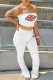 White Fashion Sportswear Print Patchwork Strapless Sleeveless Two Pieces