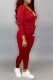 Burgundy Fashion Sportswear Print Patchwork Hooded Collar Long Sleeve Two Pieces
