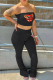 Black Sexy Lips Printed Patchwork Strapless Sleeveless Two Pieces