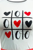 Red Casual Print Make Old Fold O Neck Short Sleeve Two Pieces
