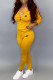Yellow Fashion Sportswear Print Patchwork Hooded Collar Long Sleeve Two Pieces